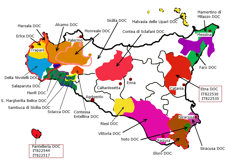 Kort over Siciliens vindistrikter